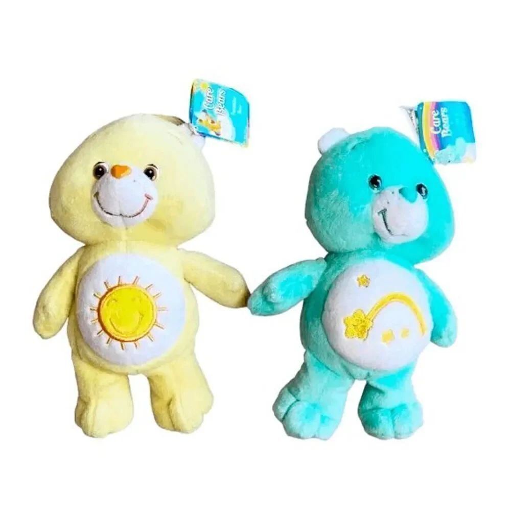 NWT Vtg  2003 Set of 2 Care Bears 8"Sunshine and Wish Bears Plush Stuffed Animal